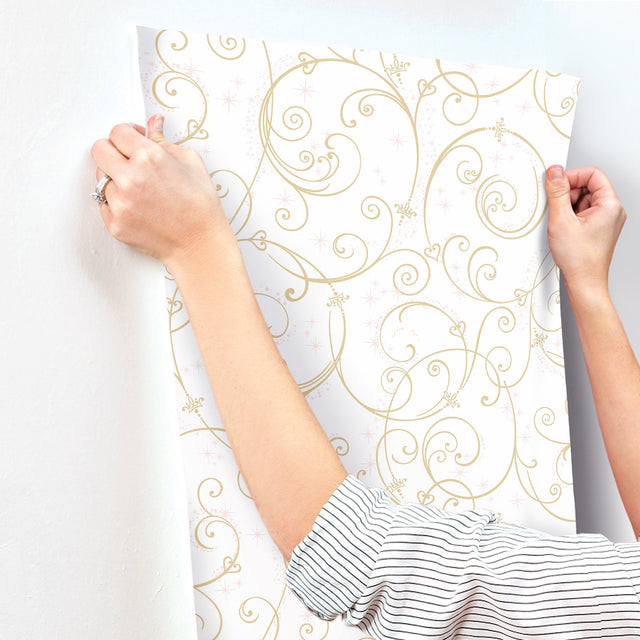 Disney Princess Perfect Scroll Gold Glitter Wallpaper with Metallic Scrolls & Kids Room Style - York DI0905