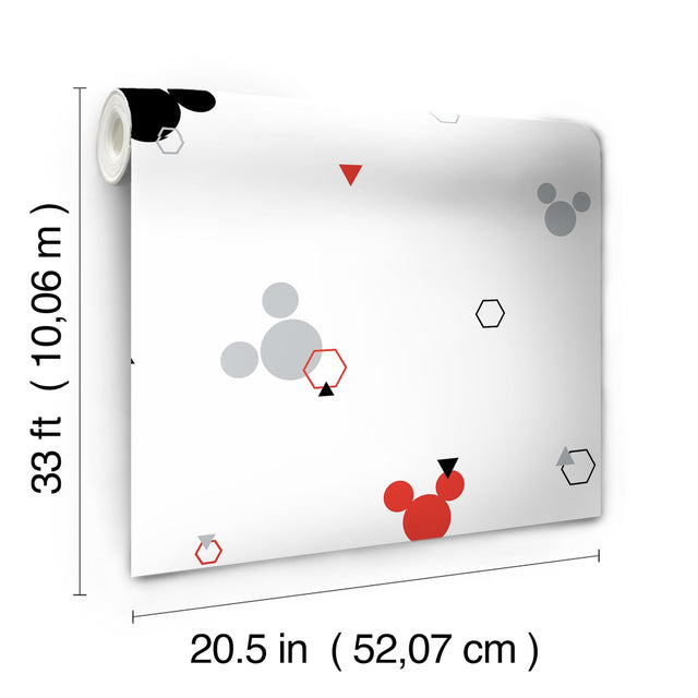 Disney Minnie Mouse Dots Red & Black Wallpaper with Modern Mickey Icon Motif - York DI0927