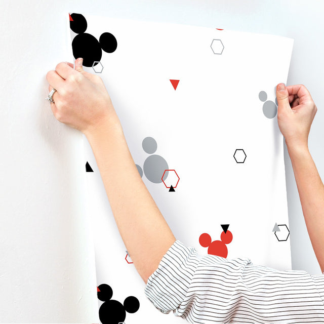 Disney Minnie Mouse Dots Red & Black Wallpaper with Modern Mickey Icon Motif - York DI0927
