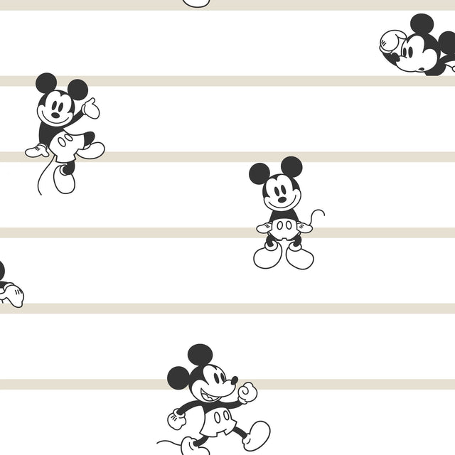 Disney Mickey Mouse Stripe Black & White Non Woven Wallpaper with Modern Stripe Character Motif - York DI0932