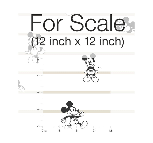 Disney Mickey Mouse Stripe Black & White Non Woven Wallpaper with Modern Stripe Character Motif - York DI0932