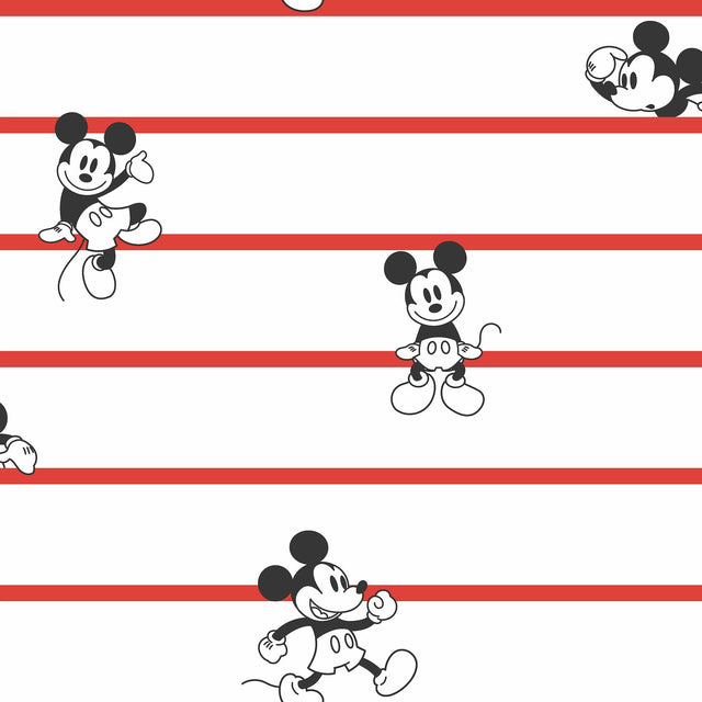 Disney Mickey Mouse Stripe Red Wallpaper with Cartoon Character Stripe Motif - York DI0933