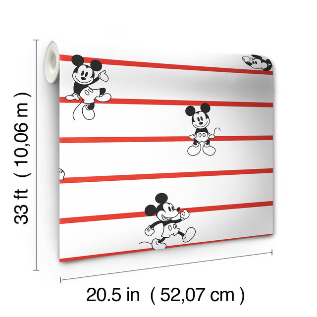 Disney Mickey Mouse Stripe Red Wallpaper with Cartoon Character Stripe Motif - York DI0933