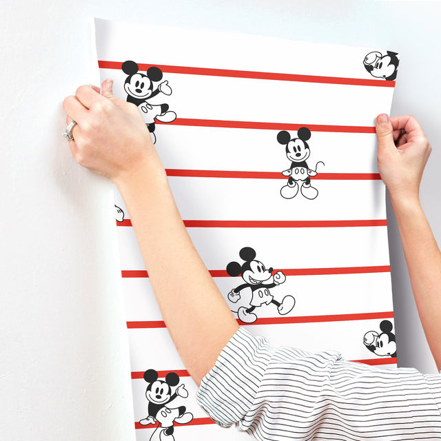 Disney Mickey Mouse Stripe Red Wallpaper with Cartoon Character Stripe Motif - York DI0933