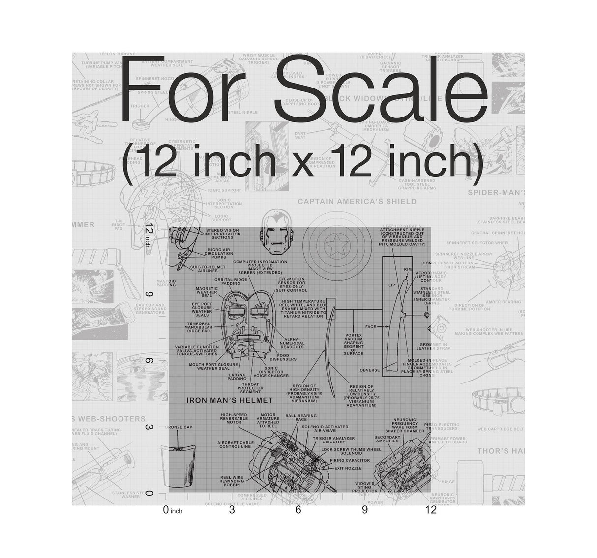 Marvels Heroes Schematics Grey & Black Wallpaper with Marvel Universe Schematic Motif - York DI0936