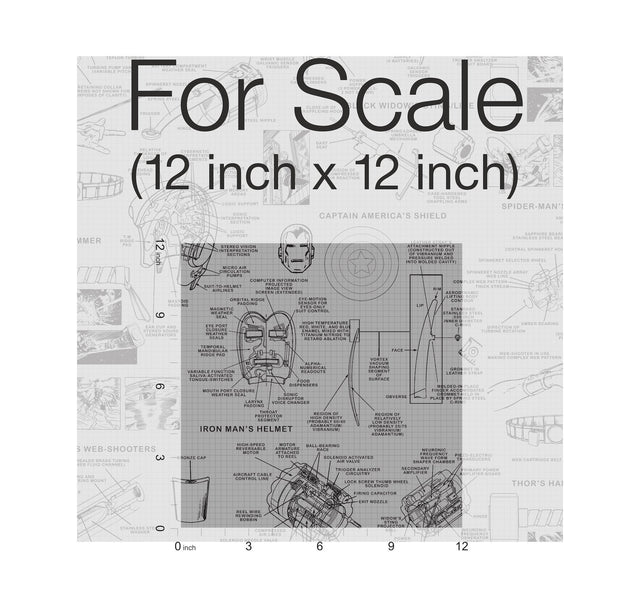 Marvels Heroes Schematics Grey & Black Wallpaper with Marvel Universe Schematic Motif - York DI0936