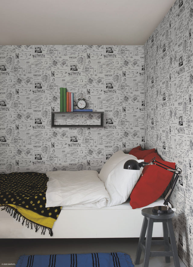 Marvels Heroes Schematics Grey & Black Wallpaper with Marvel Universe Schematic Motif - York DI0936