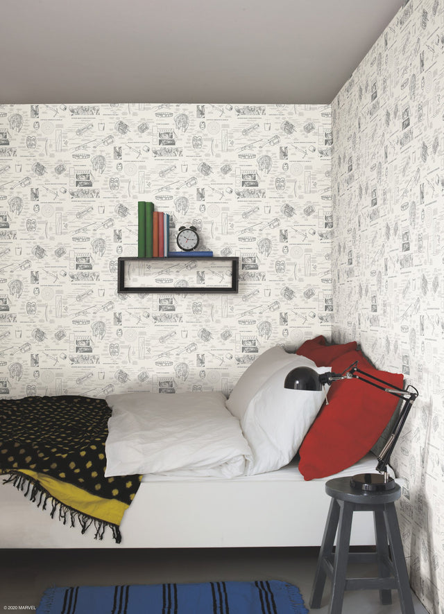 Marvels Heroes Schematics Cream Wallpaper with Marvel Blueprint Motif - York DI0937