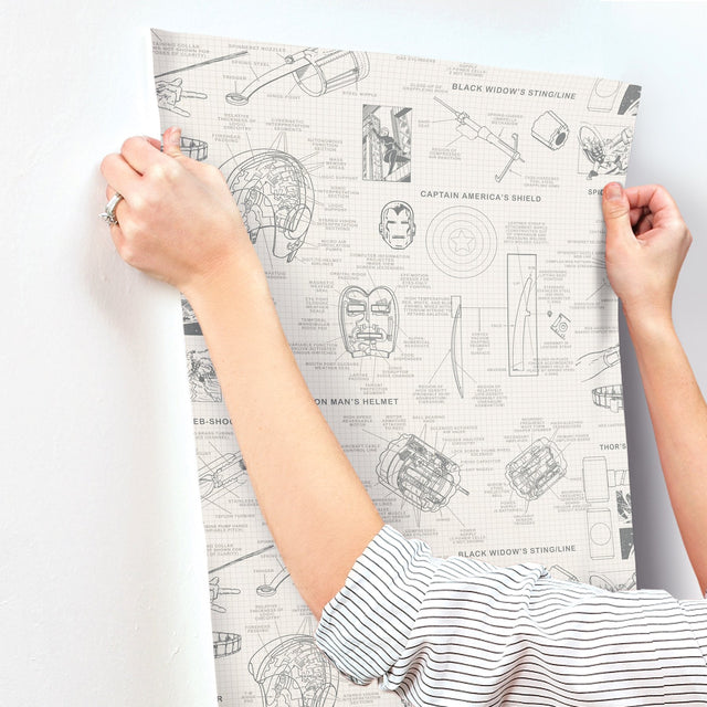 Marvels Heroes Schematics Cream Wallpaper with Marvel Blueprint Motif - York DI0937