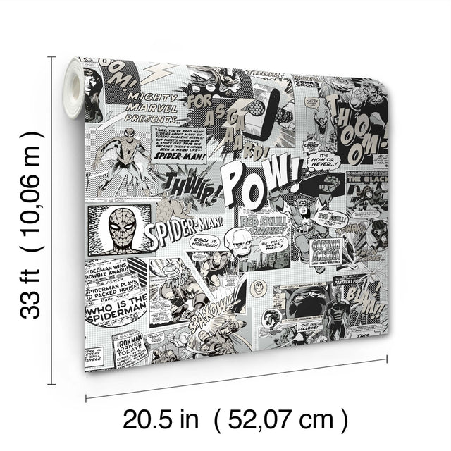 Marvel Comics Pow! Black & White Wallpaper with Comic Book Sound Effect Collage - York DI0946