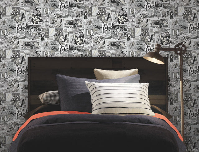 Marvel Comics Pow! Black & White Wallpaper with Comic Book Sound Effect Collage - York DI0946