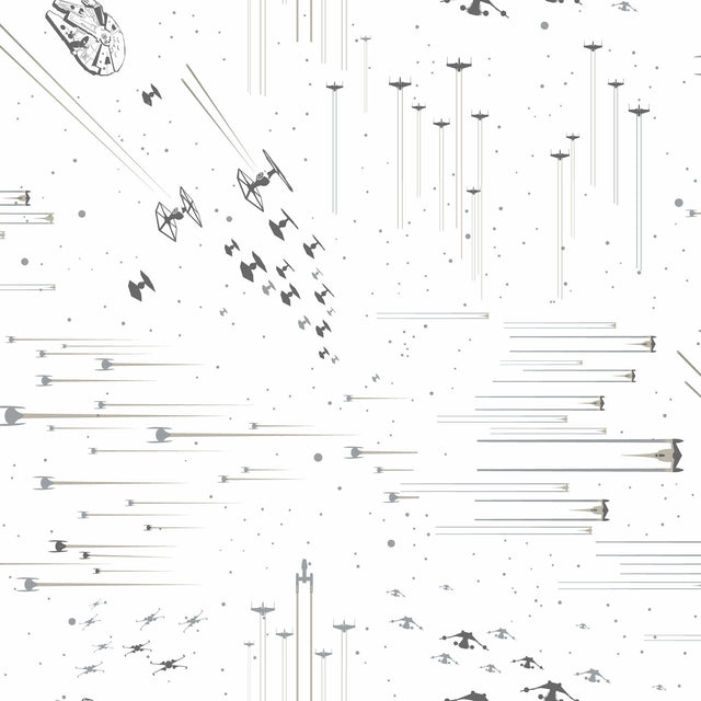 Star Wars: Galactic Battles Black & White Wallpaper with Classic Space Battle Motif - York DI0952