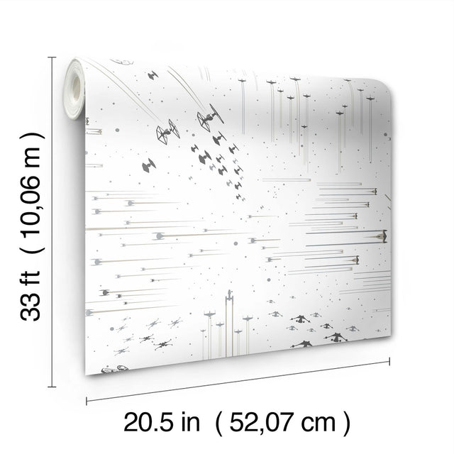 Star Wars: Galactic Battles Black & White Wallpaper with Classic Space Battle Motif - York DI0952