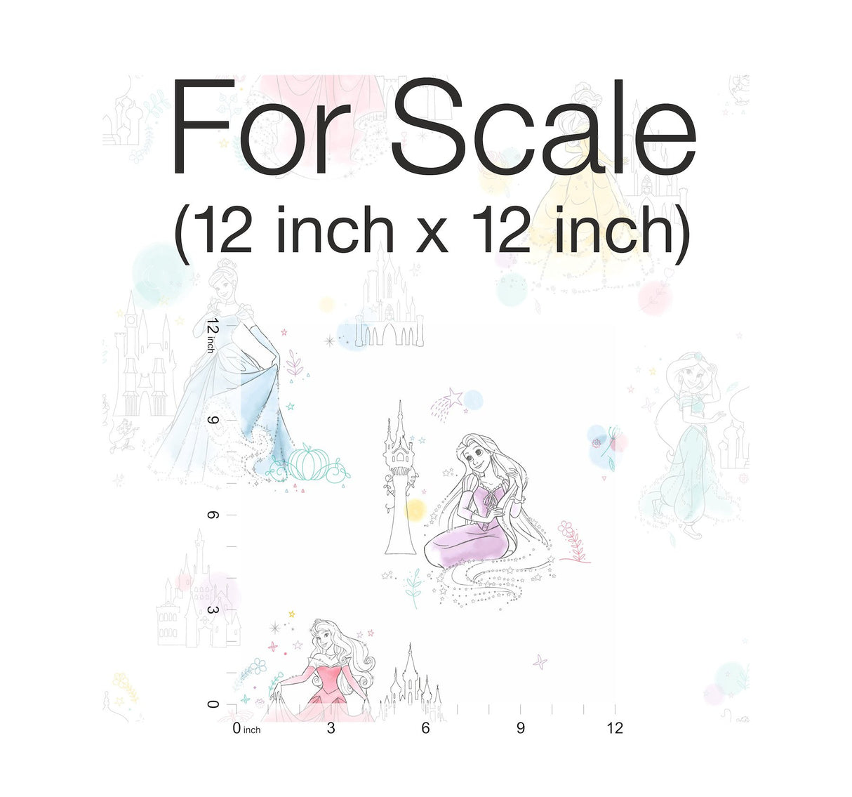 Disney Princess Pretty Elegant White Wallpaper with Kids Princess Sketch Motif - York DI0968
