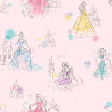Disney Princess Pretty Elegant Pink Wallpaper with Sketch Princess Motif - York DI0969