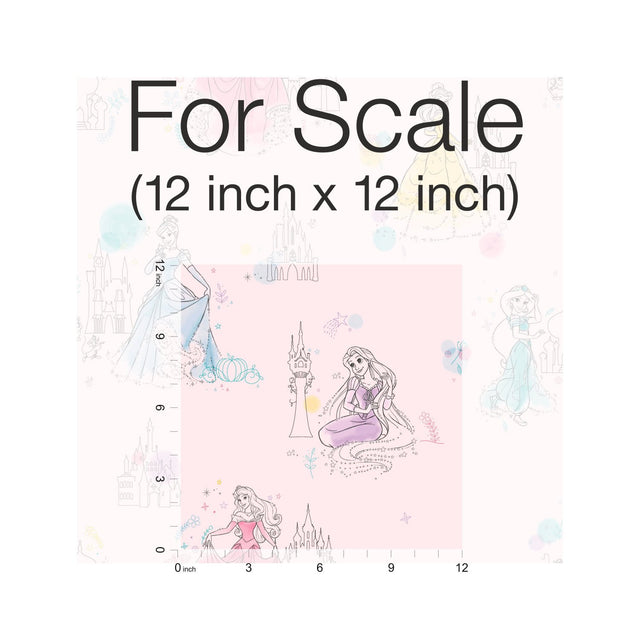 Disney Princess Pretty Elegant Pink Wallpaper with Sketch Princess Motif - York DI0969