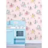 Disney Princess Pretty Elegant Pink Wallpaper with Sketch Princess Motif - York DI0969