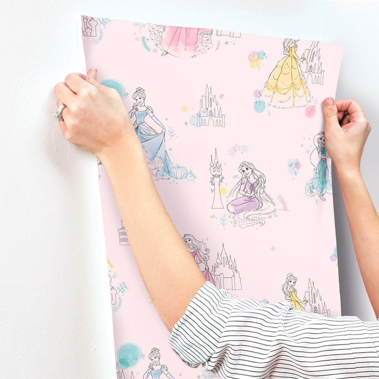 Disney Princess Pretty Elegant Pink Wallpaper with Sketch Princess Motif - York DI0969