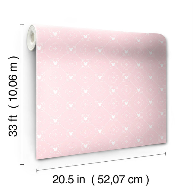 Disney Mickey Mouse Argyle Pink Wallpaper with Non Woven Unpasted Material - York DI0979