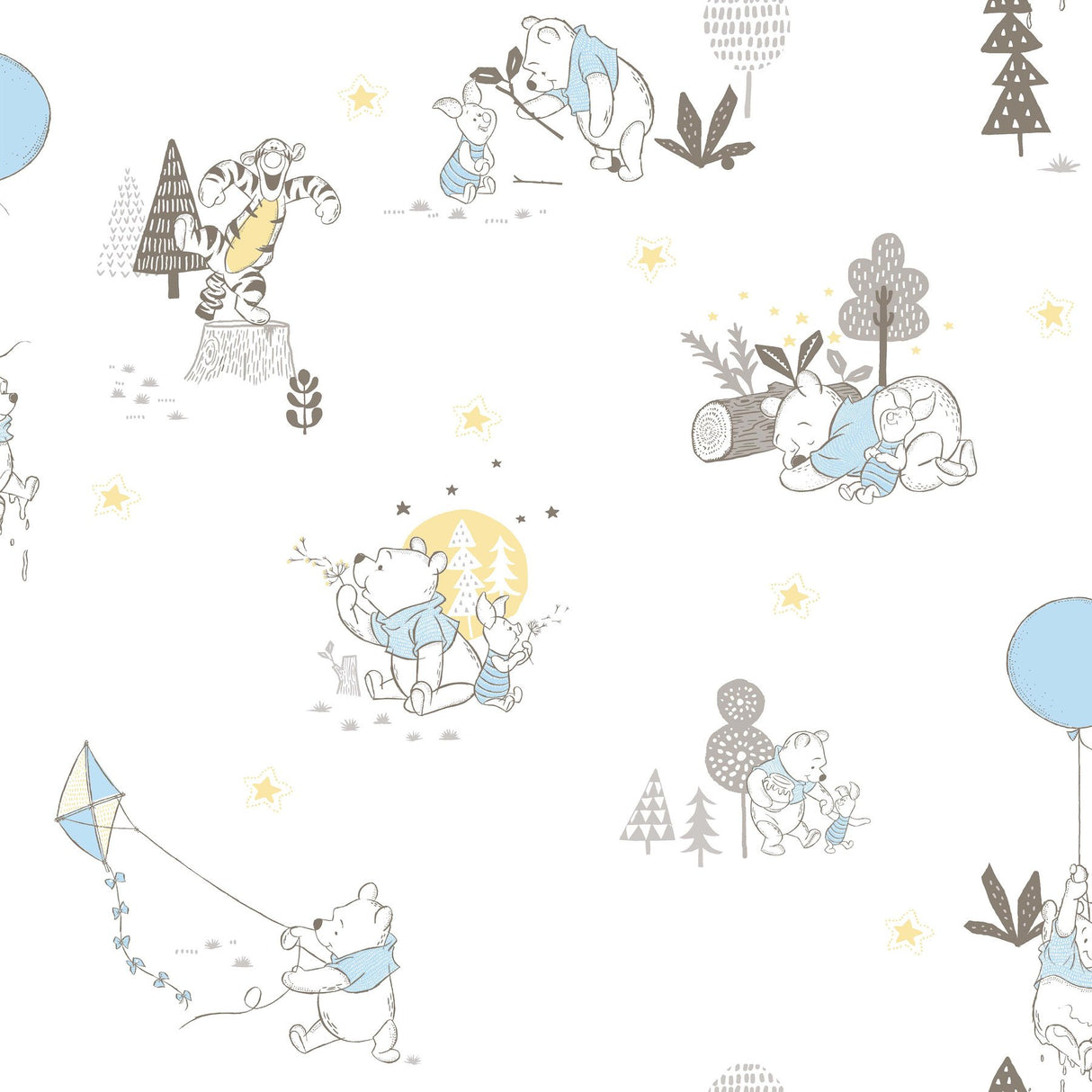 Disney Winnie the Pooh Playmates Yellow Wallpaper with Animal Motif - York DI0982
