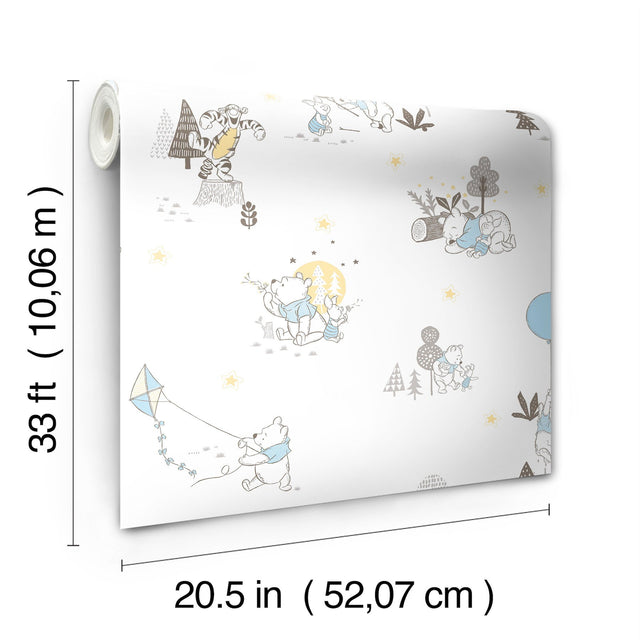 Disney Winnie the Pooh Playmates Yellow Wallpaper with Animal Motif - York DI0982