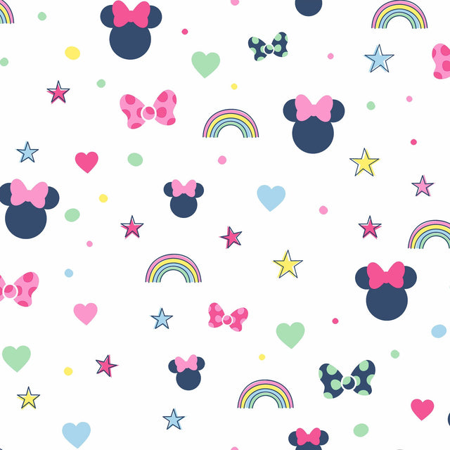 Disney Minnie Mouse Rainbow Pink Wallpaper with Pastel Hearts, Stars & Bows - York DI0991