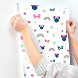 Disney Minnie Mouse Rainbow Pink Wallpaper with Pastel Hearts, Stars & Bows - York DI0991