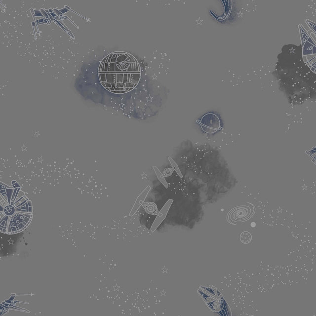 Star Wars: Good Night Galaxy Black Wallpaper with Space Ships Motif - York DI0999
