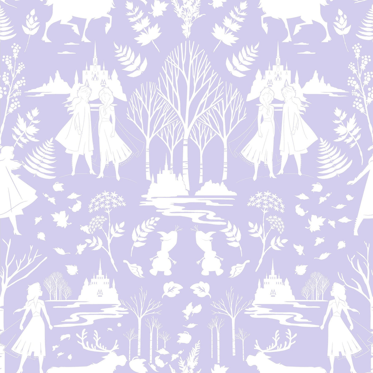 Disney Frozen 2 Nordic Purple Glitter Wallpaper with Nordic Silhouette Pattern - York DI1013