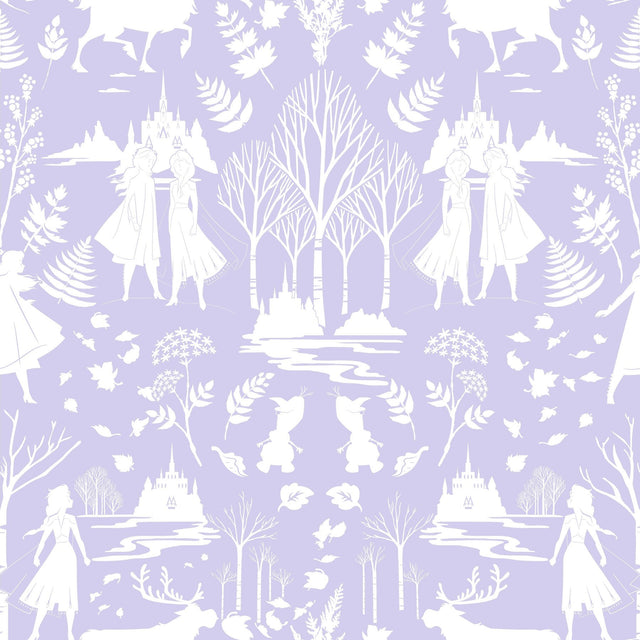 Disney Frozen 2 Nordic Purple Glitter Wallpaper with Nordic Silhouette Pattern - York DI1013