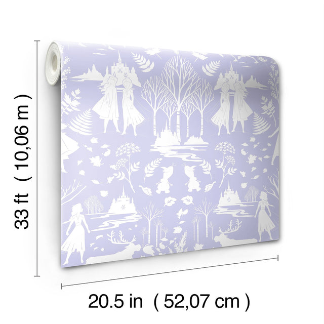 Disney Frozen 2 Nordic Purple Glitter Wallpaper with Nordic Silhouette Pattern - York DI1013