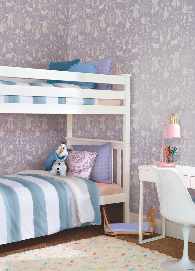 Disney Frozen 2 Nordic Purple Glitter Wallpaper with Nordic Silhouette Pattern - York DI1013