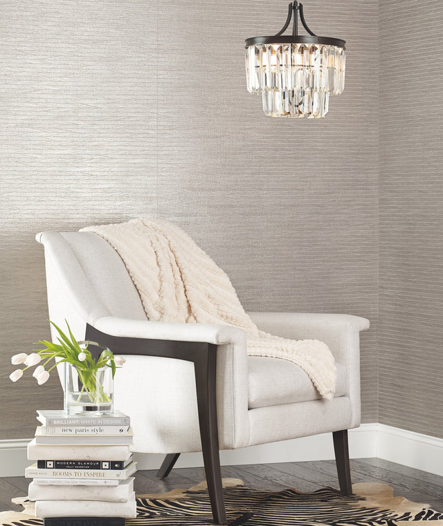 Lombard Dark Silver Grasscloth Wallpaper with Horizontal Zigzag Texture - York DL2912
