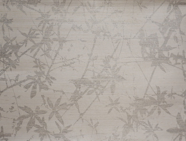 Sylvan Silver & White Grasscloth Wallpaper with Leafy Branch Motif - York DL2951