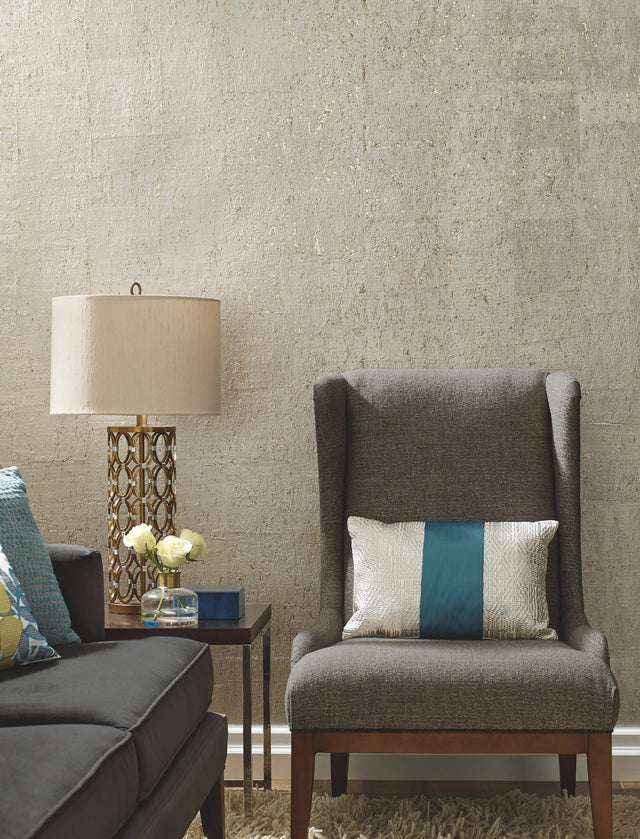 Cork Warm Silver Wallpaper with Metallic Textured Cork Pattern - York DL2963