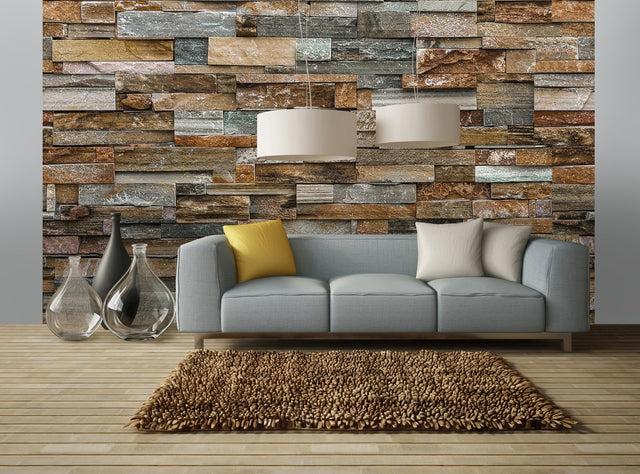 Colorful Stone Faux Effects Multicolor Wall Mural with Industrial Graphic Pattern - Wizard & Genius WG159