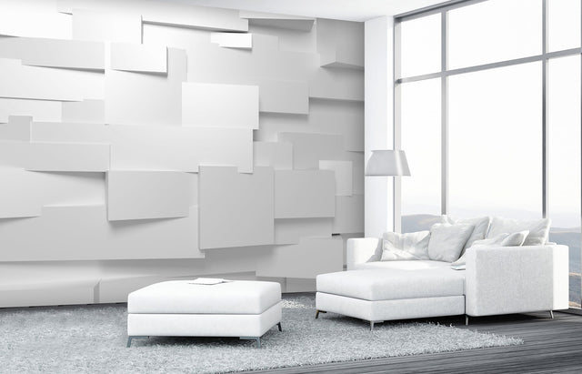 3D Effect White Trompe Loeil Abstract Wall Mural - Wizard & Genius WG161