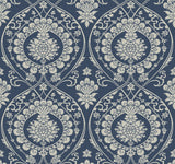 Imperial Damask Navy & Silver Wallpaper with Metallic Damask Motif - York DM4901
