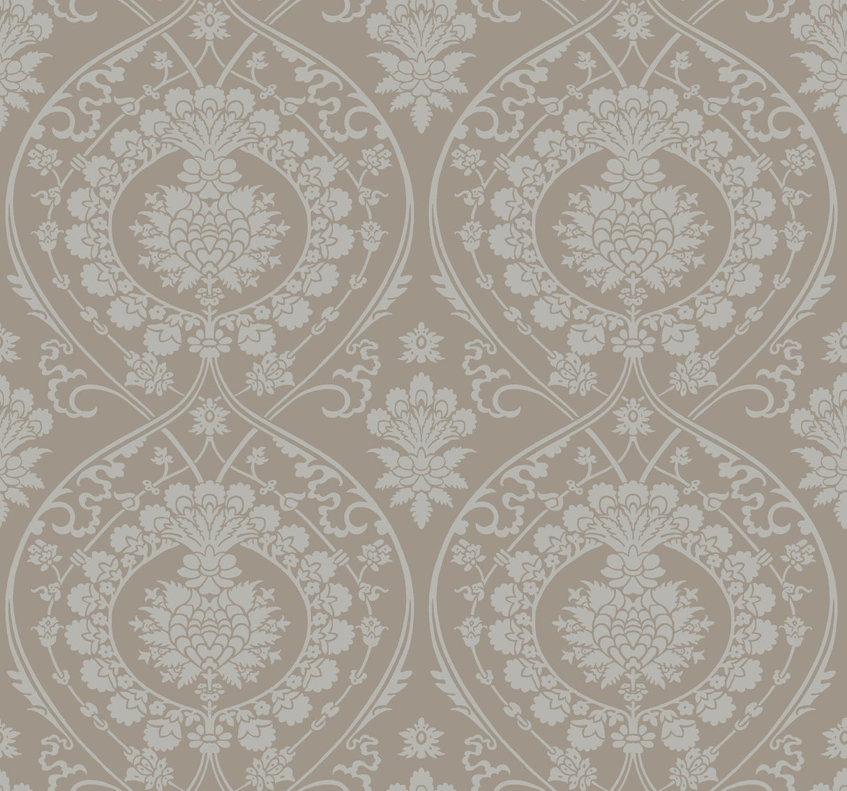 Imperial Damask Beige & Silver Wallpaper with Traditional Medallion Pattern - York DM4902