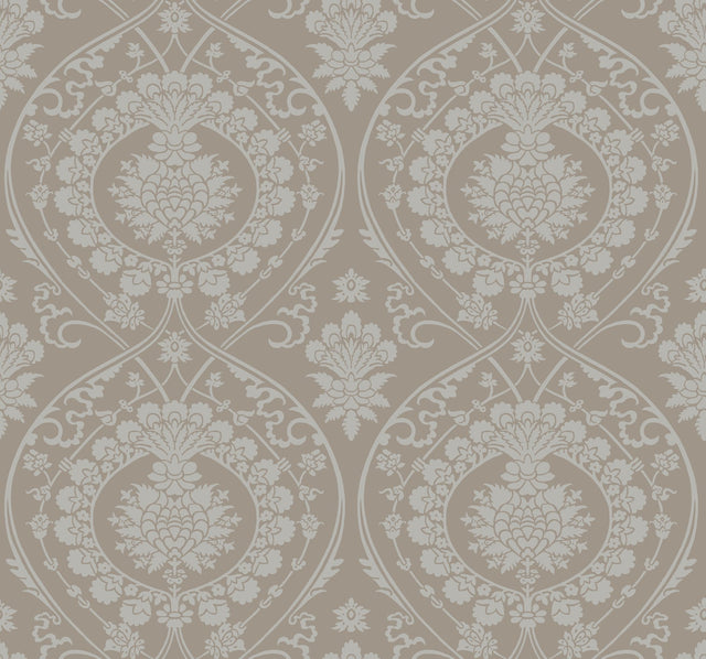Imperial Damask Beige & Silver Wallpaper with Traditional Medallion Pattern - York DM4902