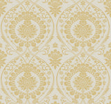 Imperial Damask Off White & Gold Wallpaper with Metallic Damask Motif - York DM4903