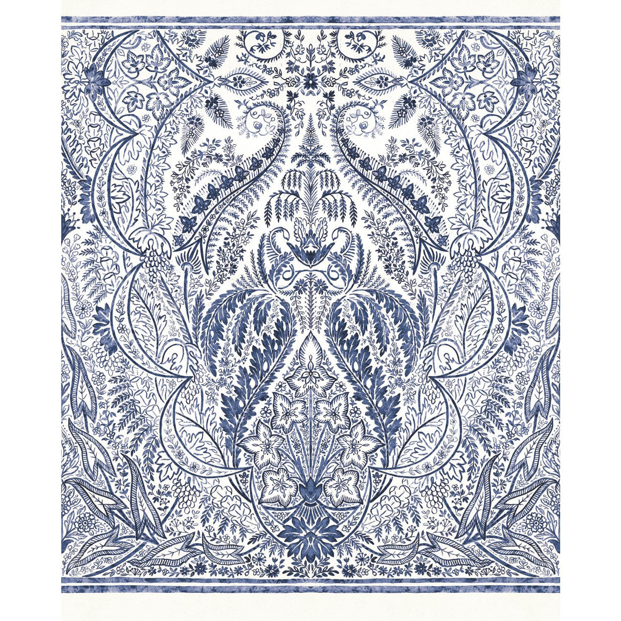 Jaipur Paisley Damask Blue Wall Mural with Classic Botanical Motif - York DM4912M