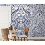Jaipur Paisley Damask Blue Wall Mural with Classic Botanical Motif - York DM4912M