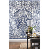Jaipur Paisley Damask Blue Wall Mural with Classic Botanical Motif - York DM4912M