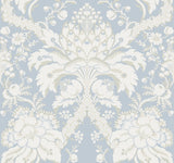 French Artichoke Dam Blue Wallpaper with Traditional Damask Motif - York DM4955
