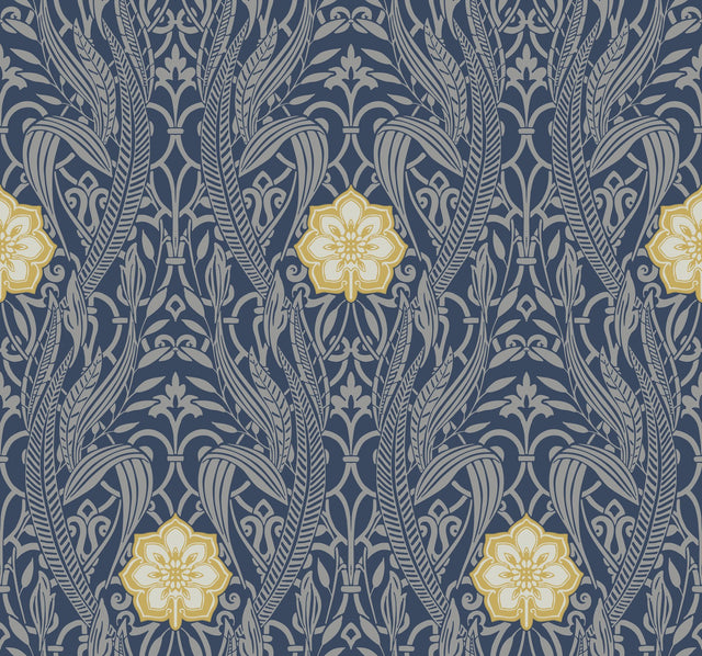 Gatsby Damask Navy Wallpaper