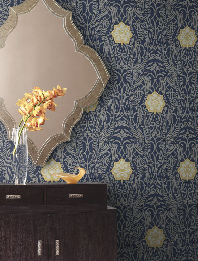 Gatsby Damask Navy Wallpaper