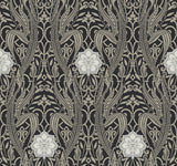 Gatsby Damask Black Wallpaper with Classic Arts & Crafts Motif - York DM4995