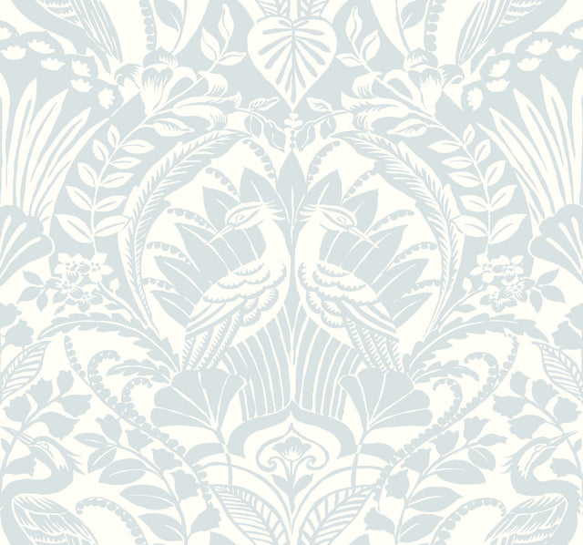 Egret Damask Blue Wallpaper with Sure Strip Prepasted Material - York DM4999
