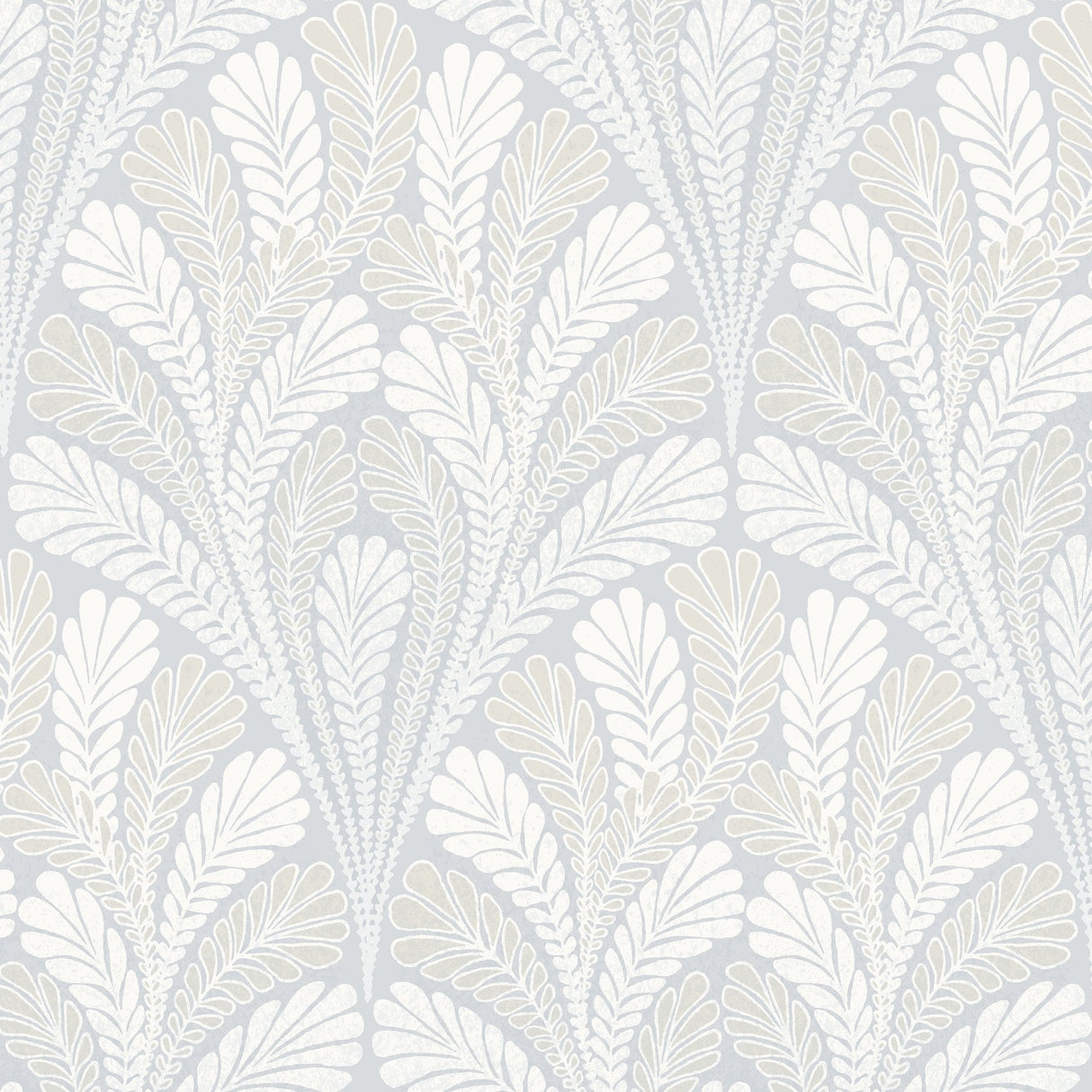 Shell Damask Blue Wallpaper with Classic Leafed Shell Motif - York DM5021